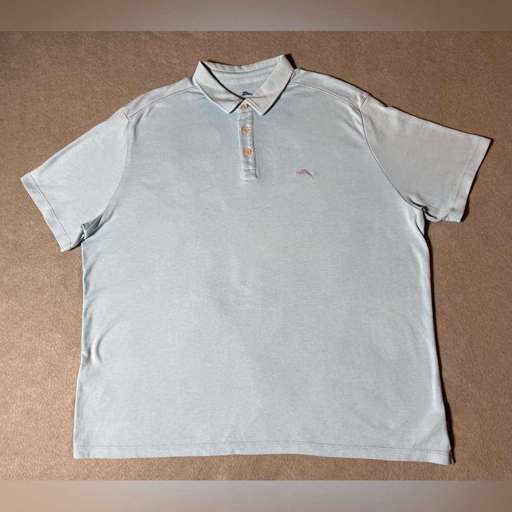 Tommy Bahama Polo Shirt Mens 2XL Light Blue Short Sleeve Cotton Blend